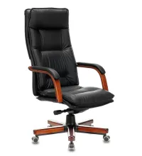 Кресло руководителя Бюрократ T-9927WALNUT/BLACK черный кожа крестовина дерево